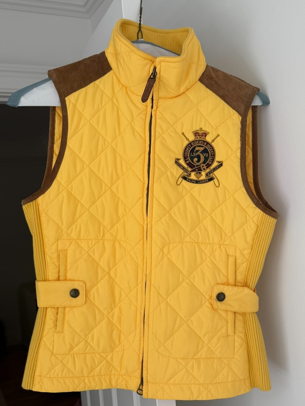 Women's Ralph Lauren Sport Equestrian Quilted Yellow Vest with Collar